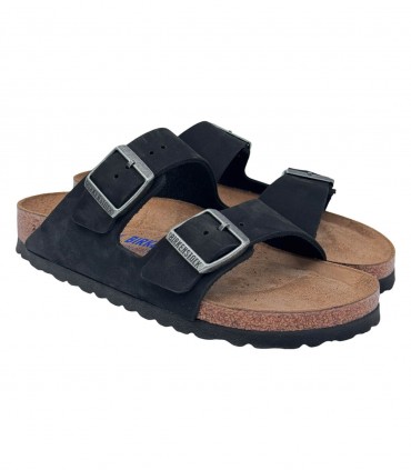 Birkenstock Arizona Soft Footbed Nubuck Leather black ciabatte donna